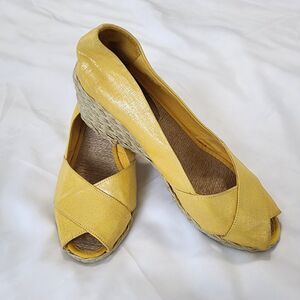 Lauren Ralph Lauren Cecilia Wedges Womens 10B Linen Espadrille Yellow Shimmer